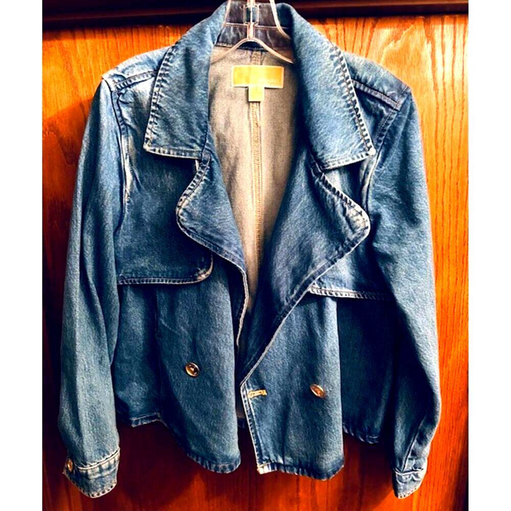 Michael Kors NWOT Doubled Breasted Short Trench Elevated Casual Denim Jacket M